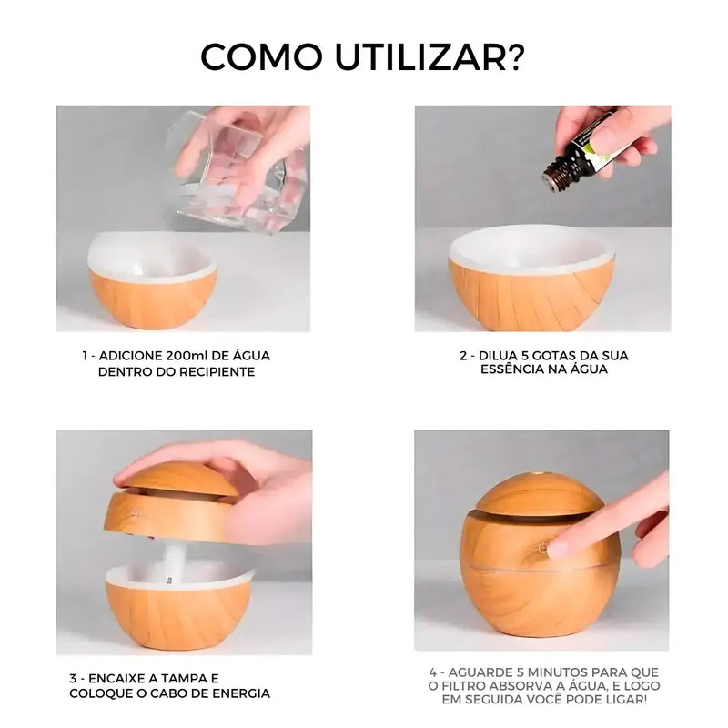 Umidificador Ultrassônico USB Madeira